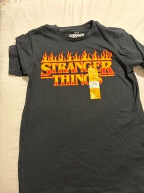 Netflix Stranger Things Black Tee with Red and Orange Flames